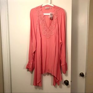 Avenue 22/24 assymetrical long-sleeve coral top